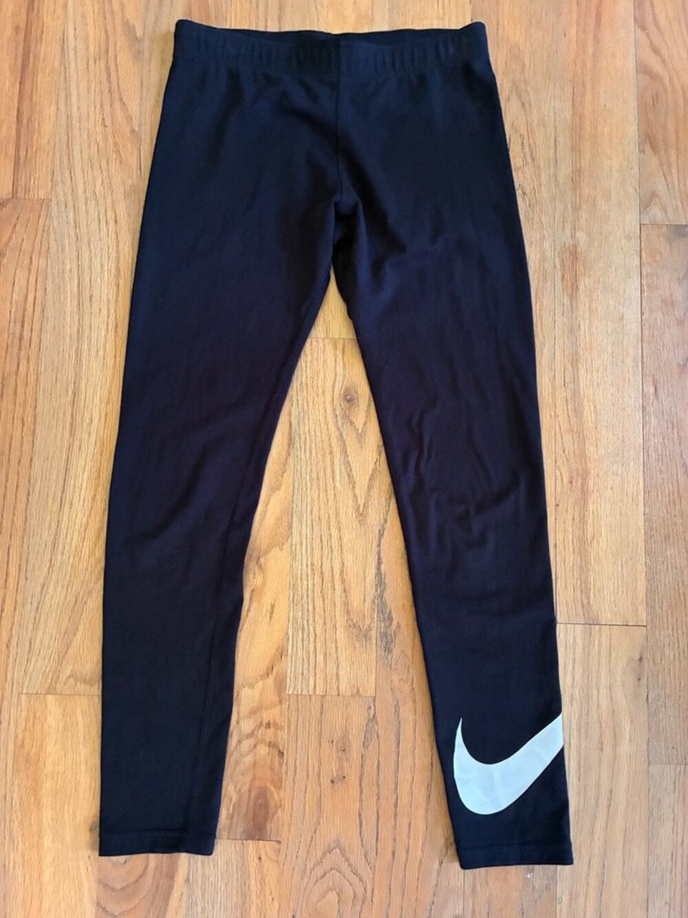 Nike Girls Black Leggings Size Large Oversized Swoosh Logo White